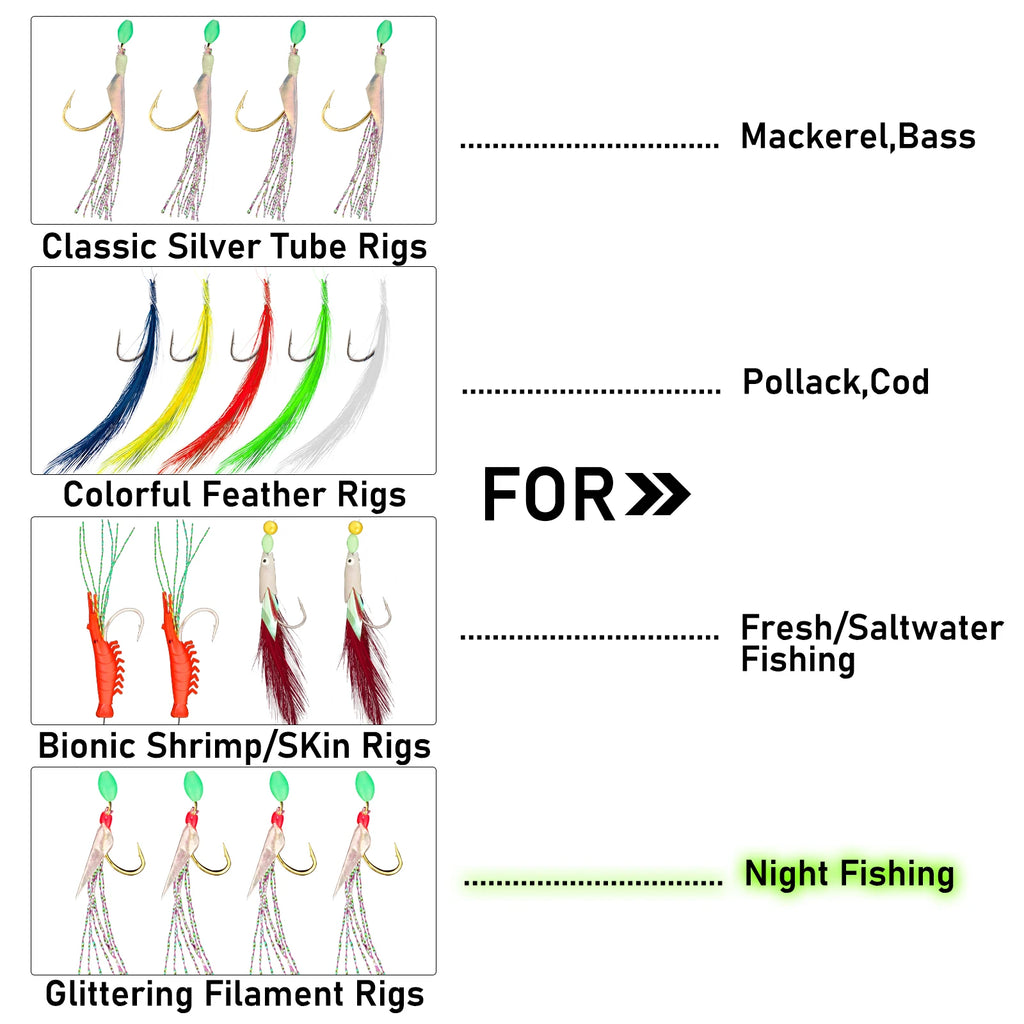 Mackerel Feather Rigs for Sea Fishing Mackerel Bait Hooks Lures Sea Fishing Rig Feather Hook Boat Shore Beach Striped Bass Pesca