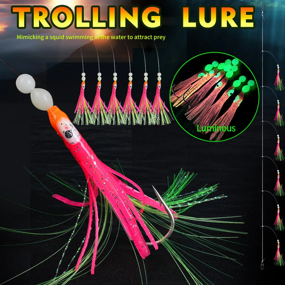 Fishing Lure Luminous Squid Skewer Hook with Hairtail Mackerel Boat for Large Objects Biomimetic Fish Hook Fishing Group Bait