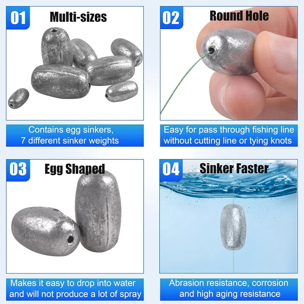 14Pcs Fishing Weights Egg Sinkers Saltwater Fishing Weights for Bottom Rig Carolina Rigs Weight Sinkers Saltwater Freshwater