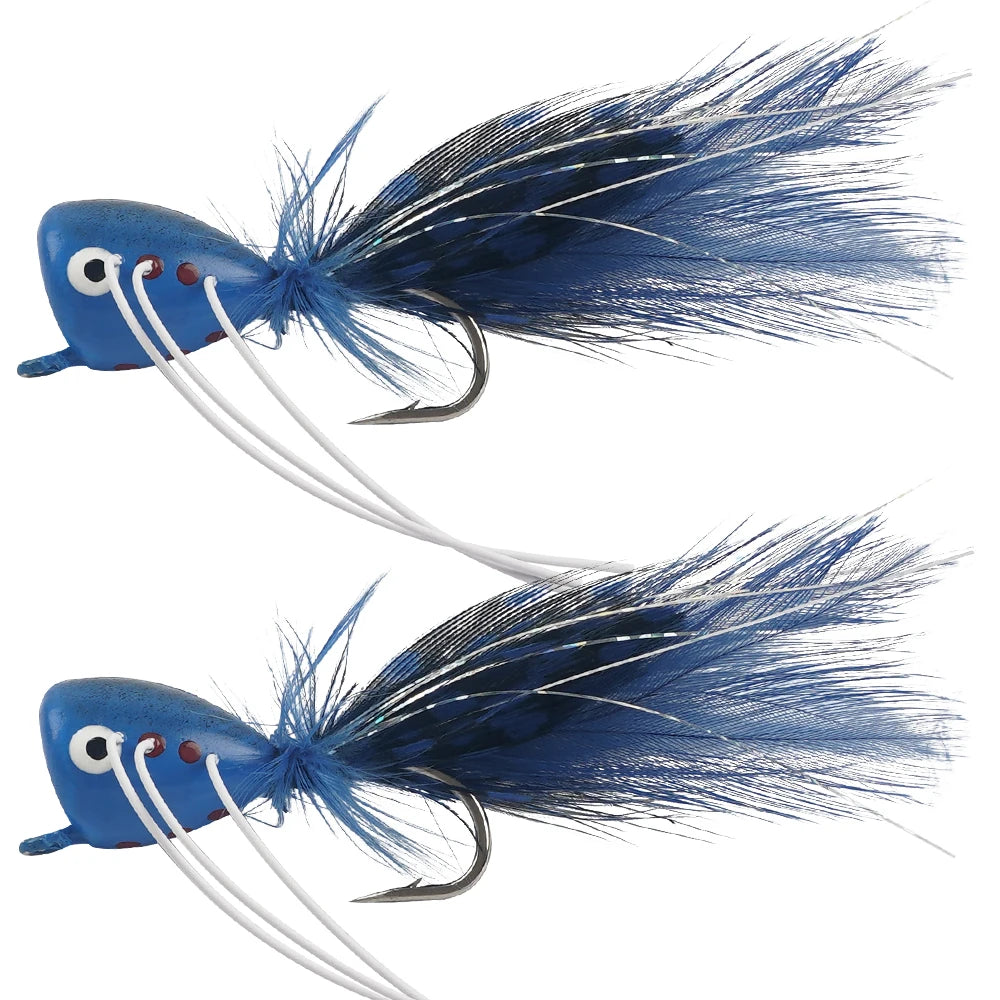 2Pcs Fly Fishing Popper Lures Bass Popper Flies Dry Fly Fishing Flies Topwater Panfish Bluegill Popper Bait Bug with Hooks
