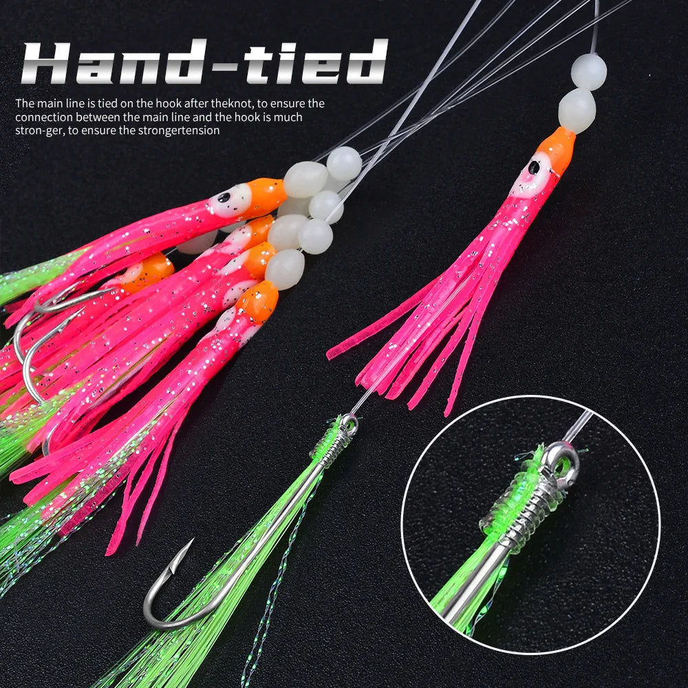 Fishing Lure Luminous Squid Skewer Hook with Hairtail Mackerel Boat for Large Objects Biomimetic Fish Hook Fishing Group Bait