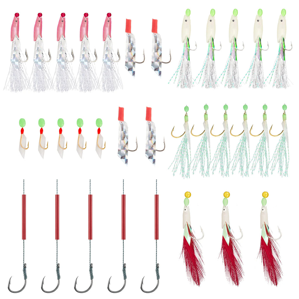 Mackerel Feather Rigs for Sea Fishing Mackerel Bait Hooks Lures Sea Fishing Rig Feather Hook Boat Shore Beach Striped Bass Pesca