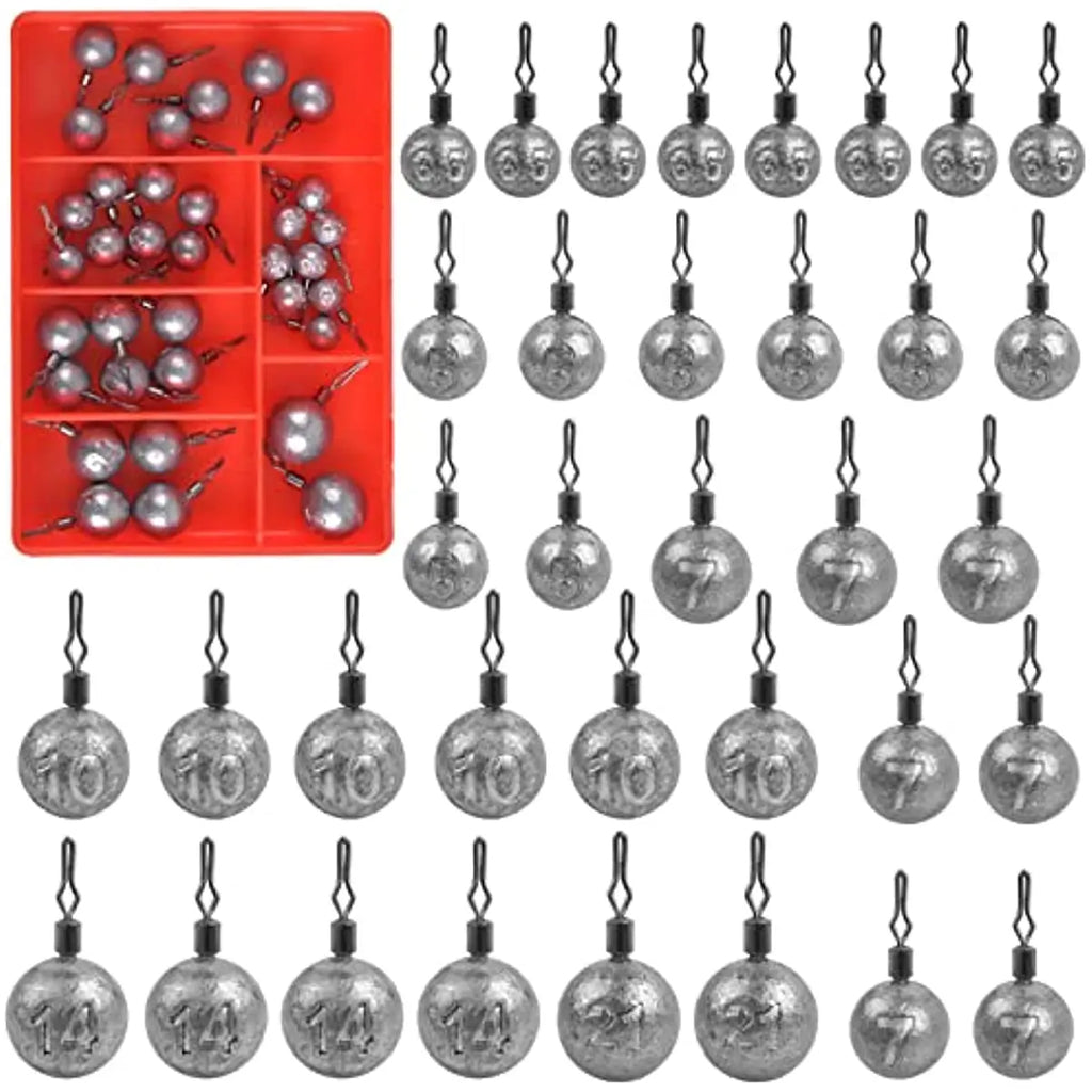 35PCS Drop Shot Weights Kit Fishing Weights Sinkers Drop Shot Fishing Sinker Rig Round Fishing Weights Bass fishing tackle
