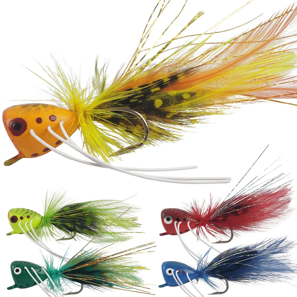 2Pcs Fly Fishing Popper Lures Bass Popper Flies Dry Fly Fishing Flies Topwater Panfish Bluegill Popper Bait Bug with Hooks
