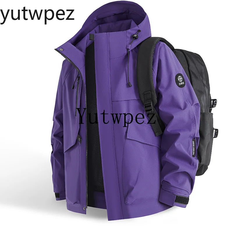Waterproof Jacket Men Outdoor Hiking Camping Windbreaker Hooded Softshell Zip Up Coats Lightweight Unisex Spring Autumn Coats