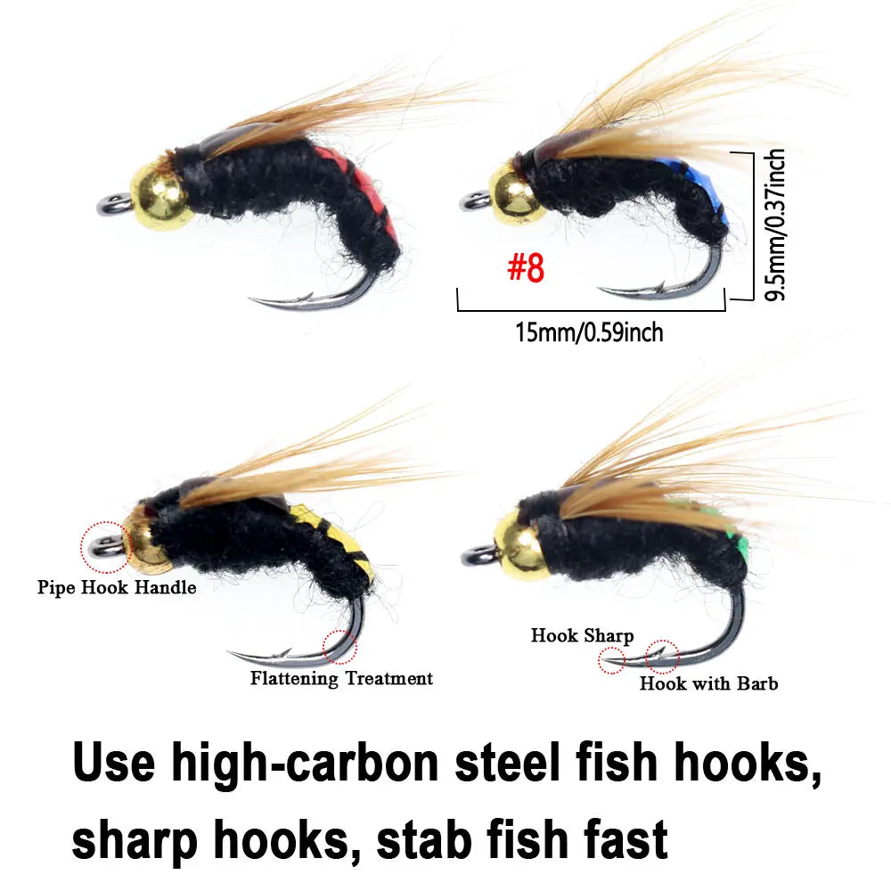 5/10/32pc Flies Kit Brass Bead Head Fast Sinking Nymph Scud Fly Bug Worm Trout Fishing Flies Artificial Insect Bait Fishing Lure