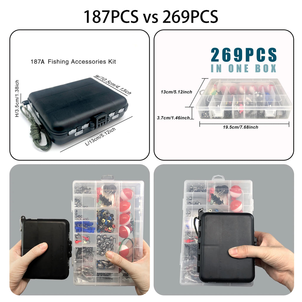 187/269pcs Fishing Accessories Kit Set - Including Tackle Box, Fish Hooks, Bait Parts, Sinkers - Perfect For Outdoor Fishing