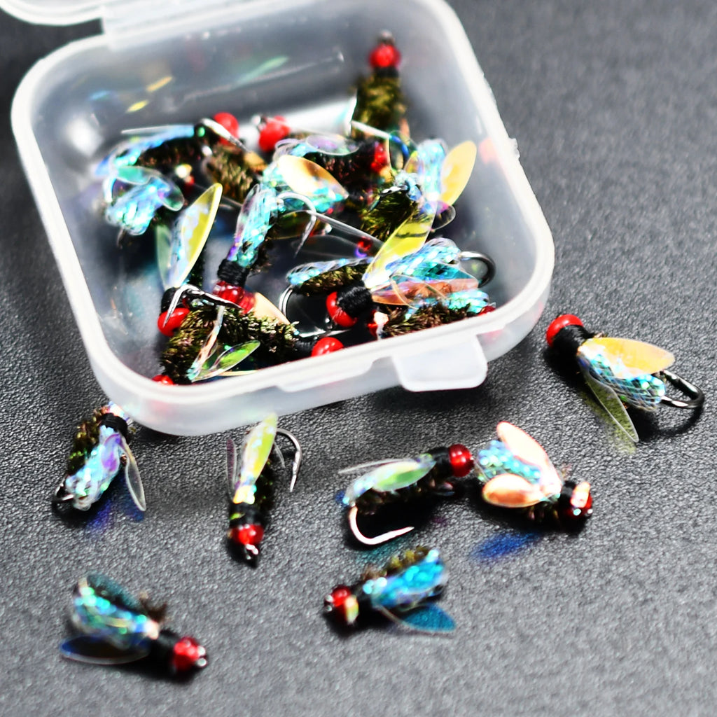 Topranc Fly Fishing Dry Flies Bionic Insect Fly Bait Suitable for Bass Trout Carp Reflective Woven Material With Double Winged