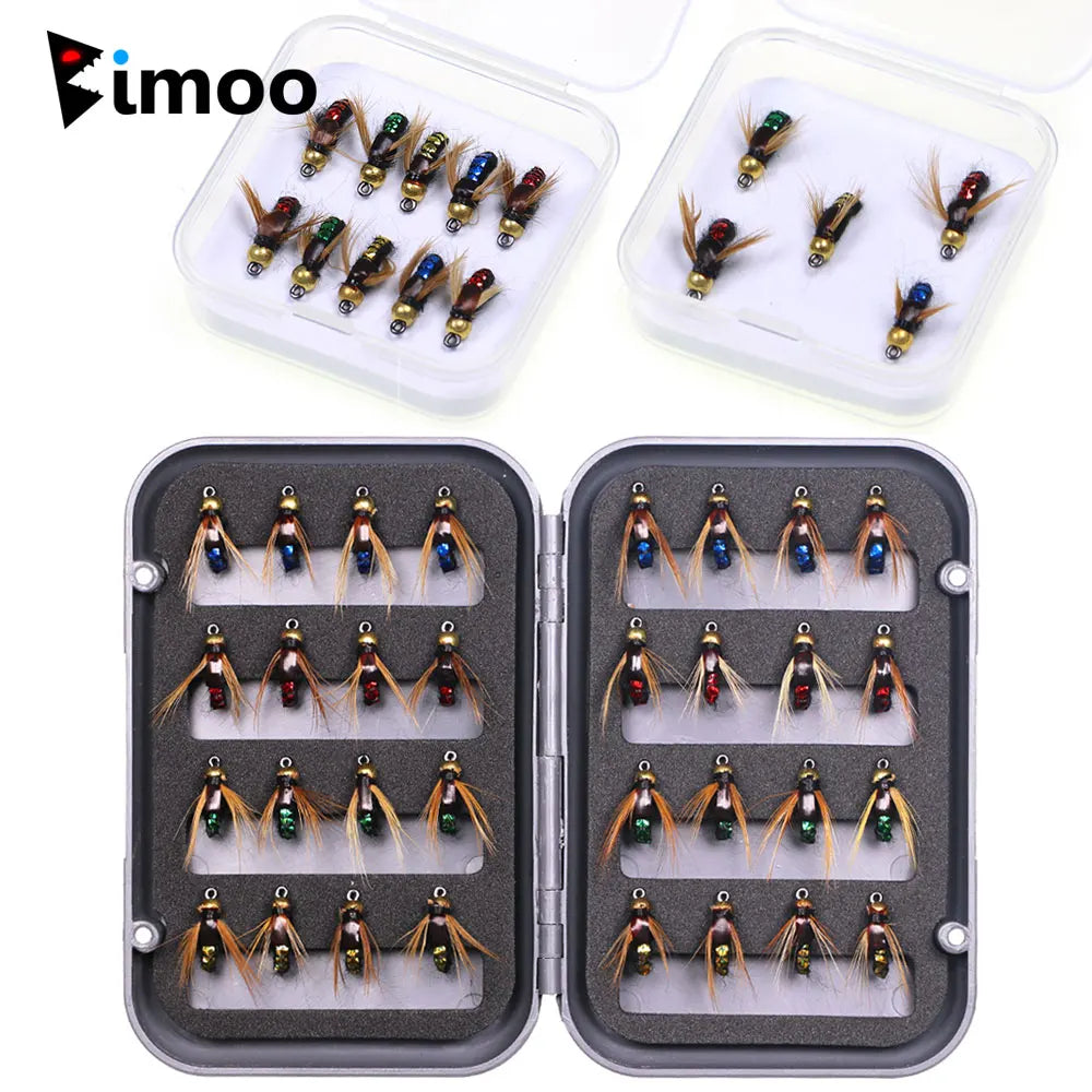 5/10/32pc Flies Kit Brass Bead Head Fast Sinking Nymph Scud Fly Bug Worm Trout Fishing Flies Artificial Insect Bait Fishing Lure