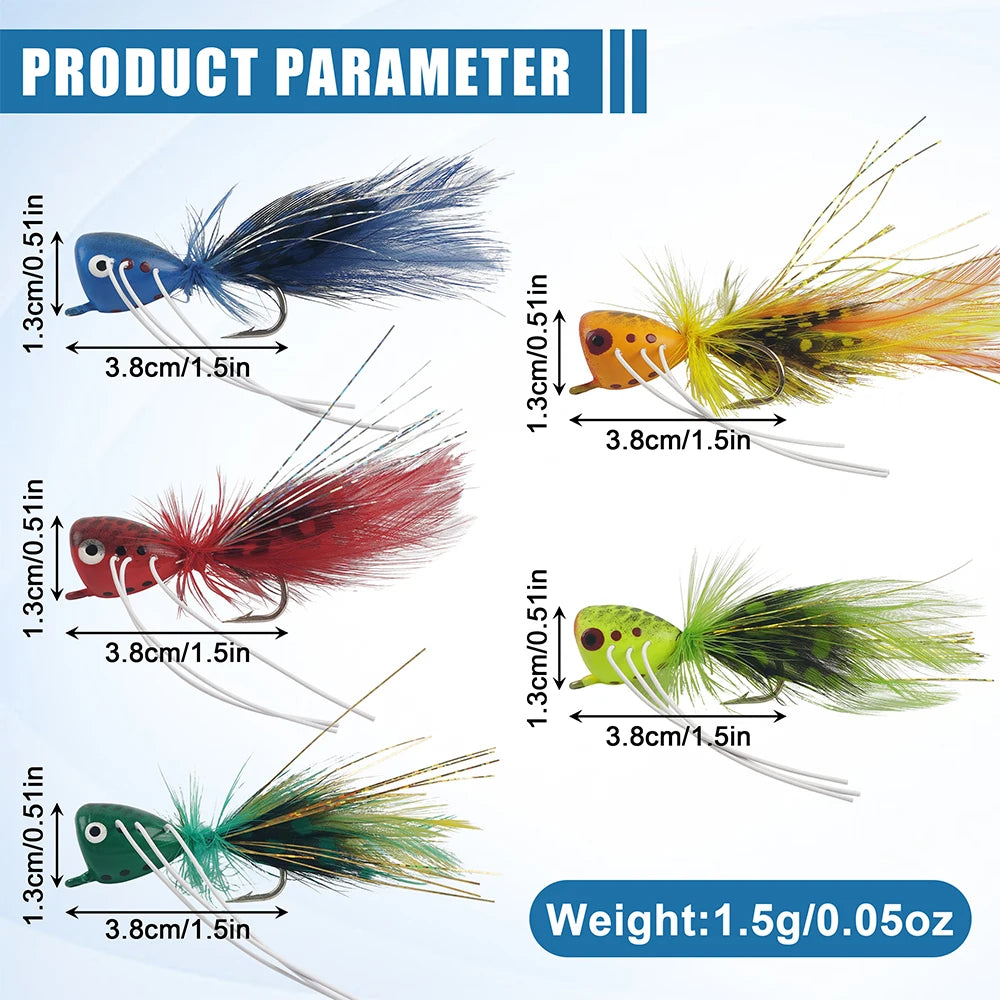2Pcs Fly Fishing Popper Lures Bass Popper Flies Dry Fly Fishing Flies Topwater Panfish Bluegill Popper Bait Bug with Hooks