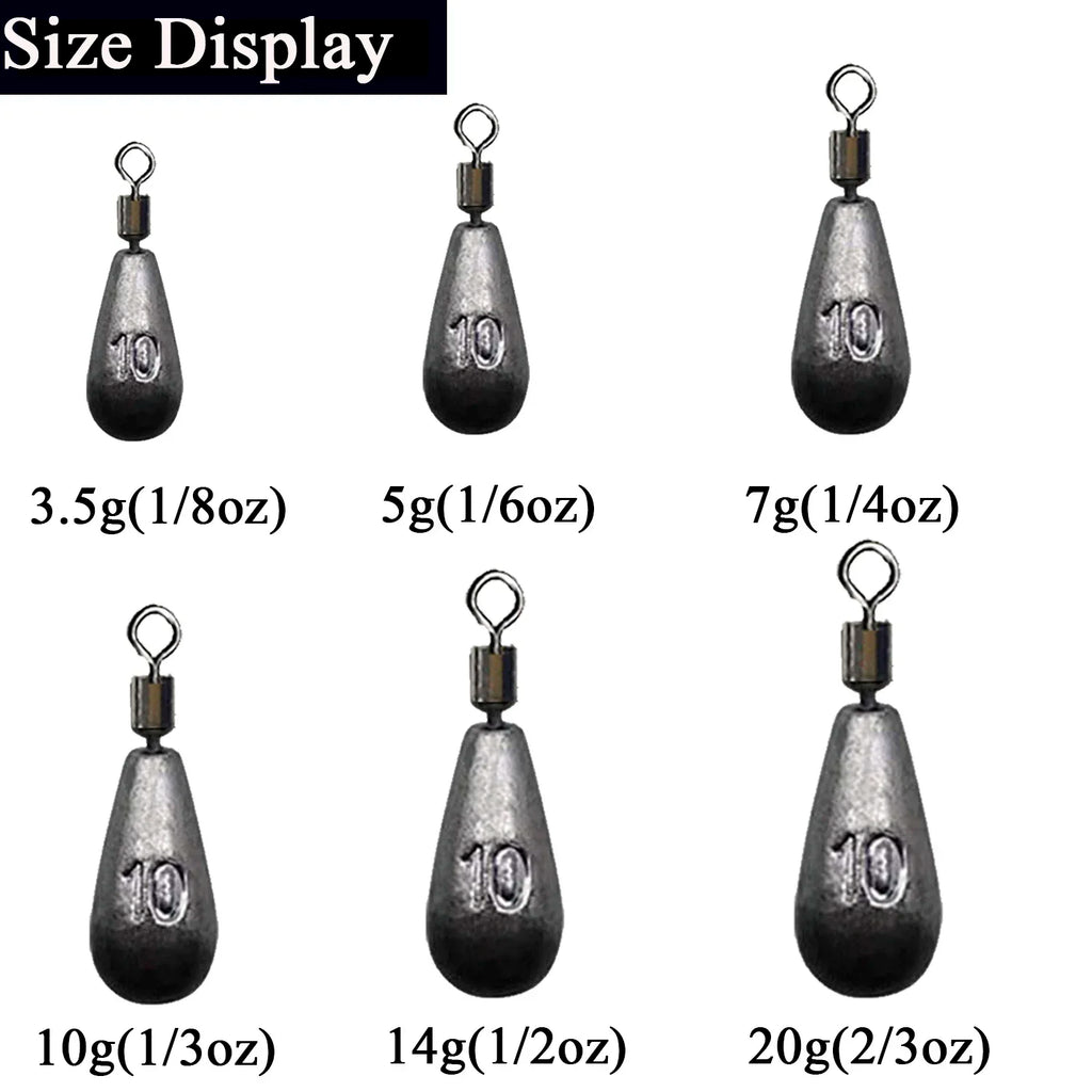 10 pieces per lot, Fishing Weight Sinker in 3.5g, 5g, 7g, 10g, 14g, and 20g,Water Drop-Shaped Weights Fishing Tackle Accessories