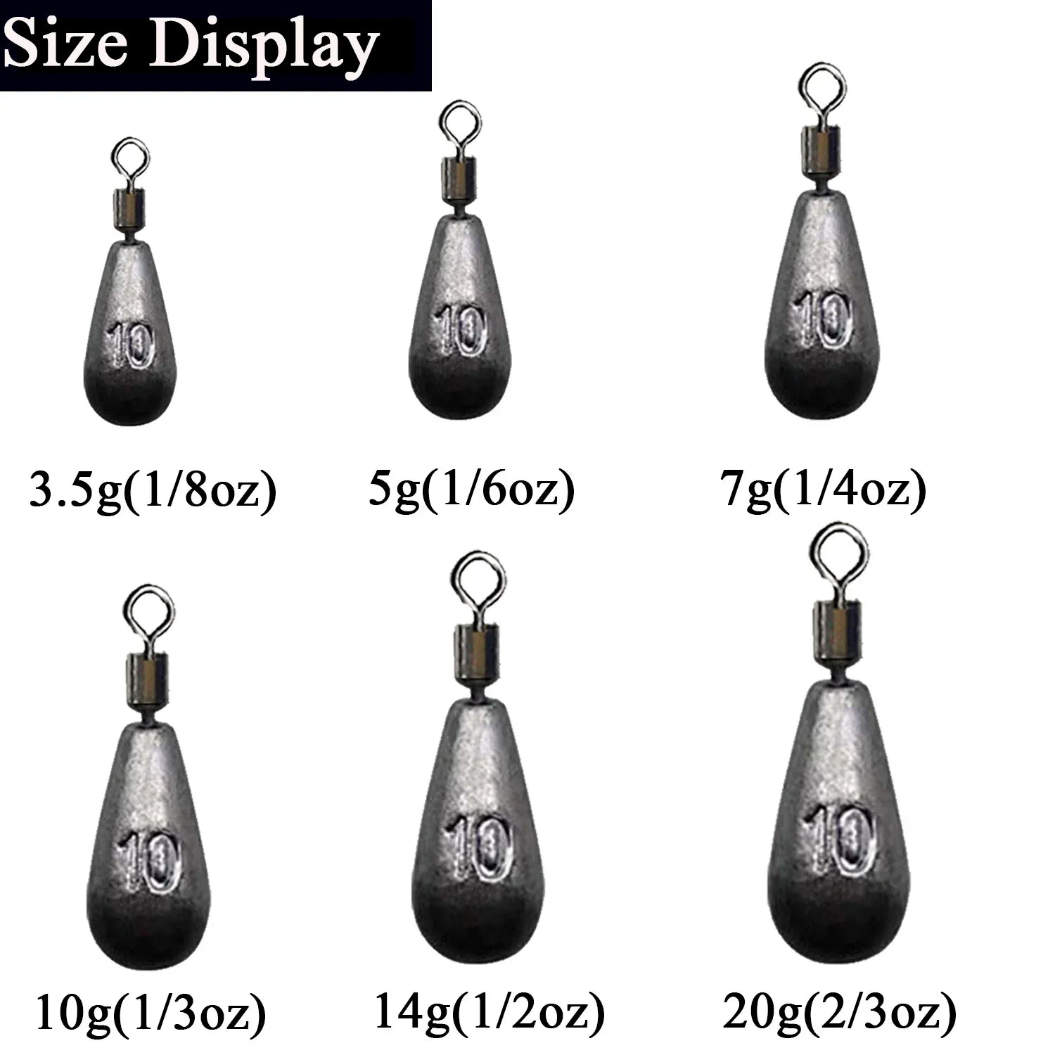 10 pieces per lot, Fishing Weight Sinker in 3.5g, 5g, 7g, 10g, 14g, and 20g,Water Drop-Shaped Weights Fishing Tackle Accessories