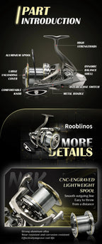 Rooblinos Stainless Steel Bearing Spinning Fishing Reel 8000 9000 10000 12000 14000 25KG Powerful Reel Saltwater Fresh Water