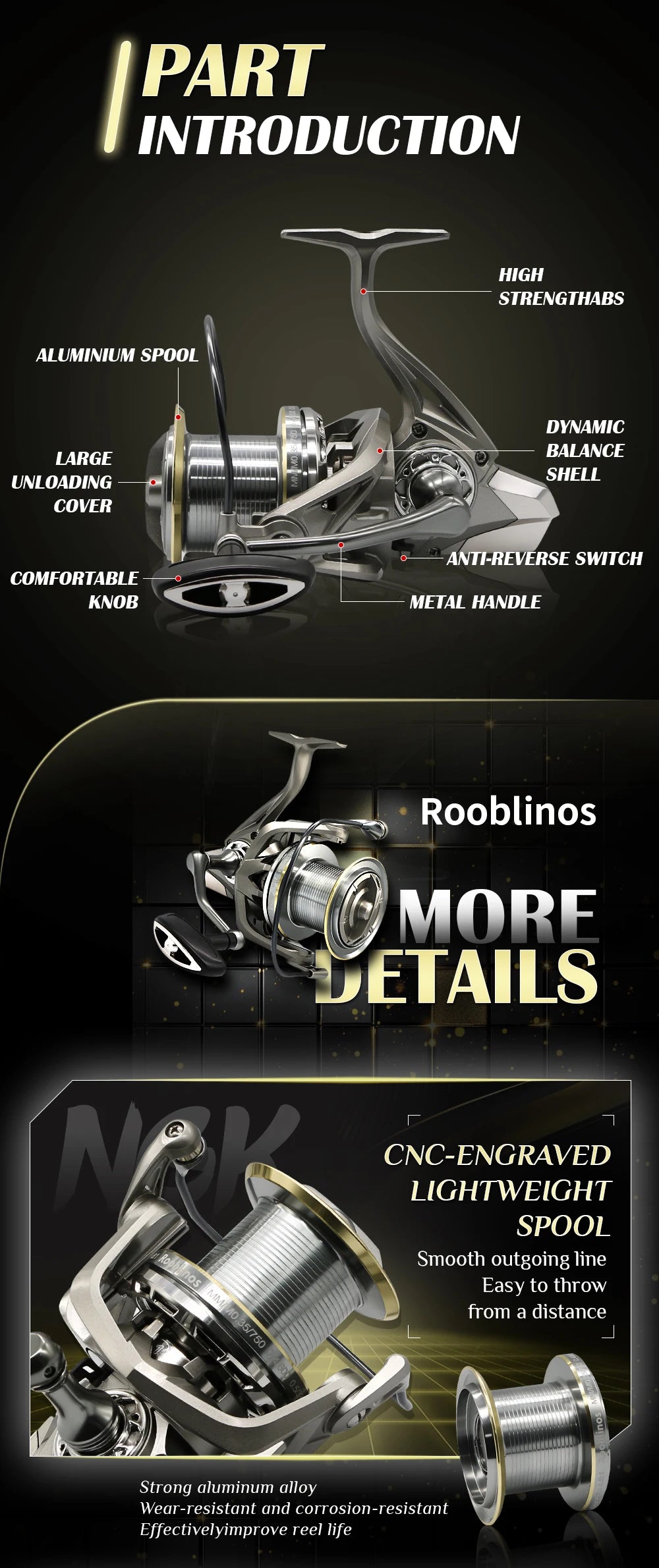 Rooblinos Stainless Steel Bearing Spinning Fishing Reel 8000 9000 10000 12000 14000 25KG Powerful Reel Saltwater Fresh Water