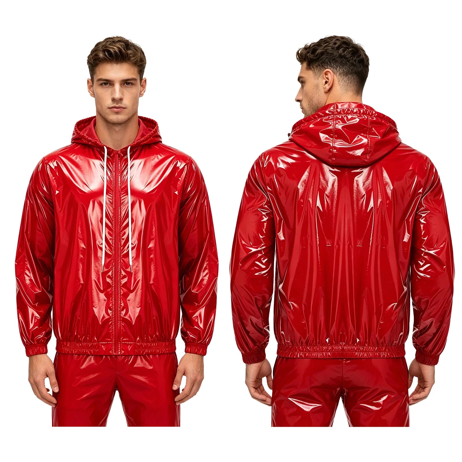 Men Waterproof Hooded Jacket Long Sleeve Front Zip-up Drawstring Hood Outerwear Windbreaker Raincoat for Hiking Fishing Biking