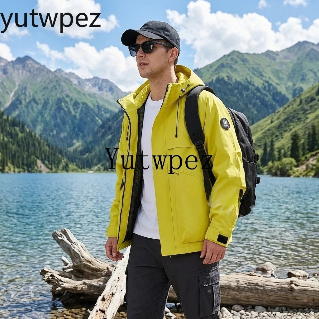 Waterproof Jacket Men Outdoor Hiking Camping Windbreaker Hooded Softshell Zip Up Coats Lightweight Unisex Spring Autumn Coats