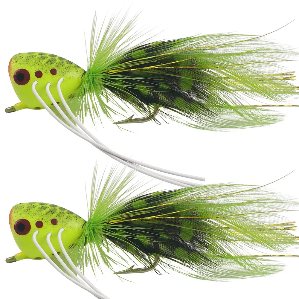 2Pcs Fly Fishing Popper Lures Bass Popper Flies Dry Fly Fishing Flies Topwater Panfish Bluegill Popper Bait Bug with Hooks