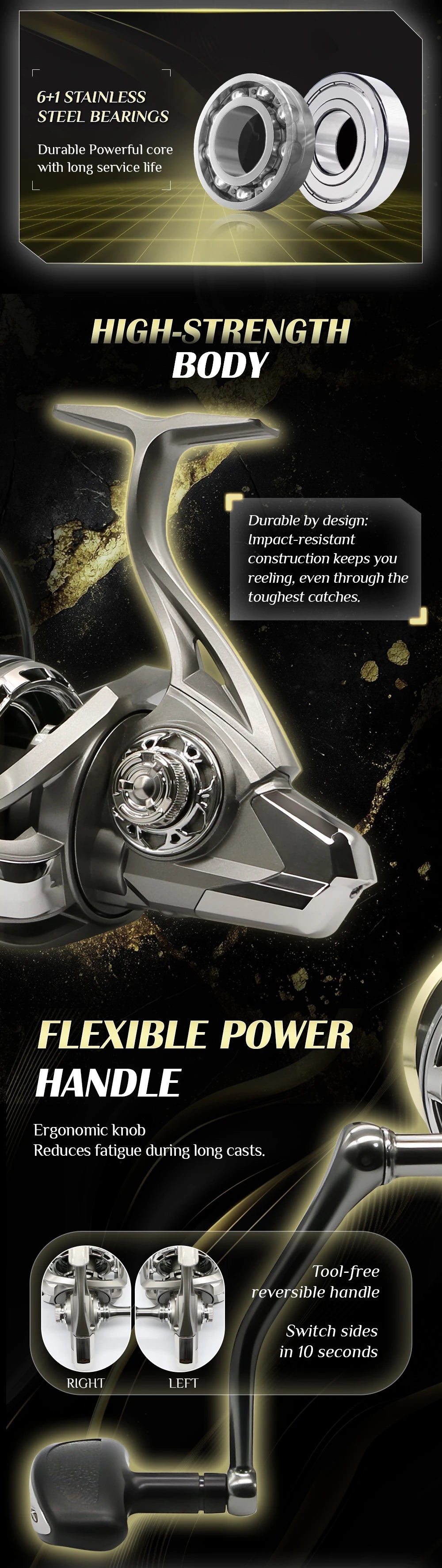 Rooblinos Stainless Steel Bearing Spinning Fishing Reel 8000 9000 10000 12000 14000 25KG Powerful Reel Saltwater Fresh Water